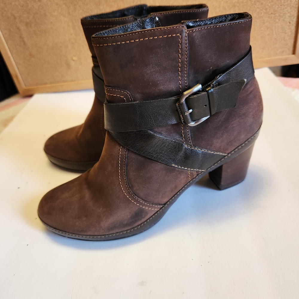 Clarks Dark Brown Ankle Booties with Strap